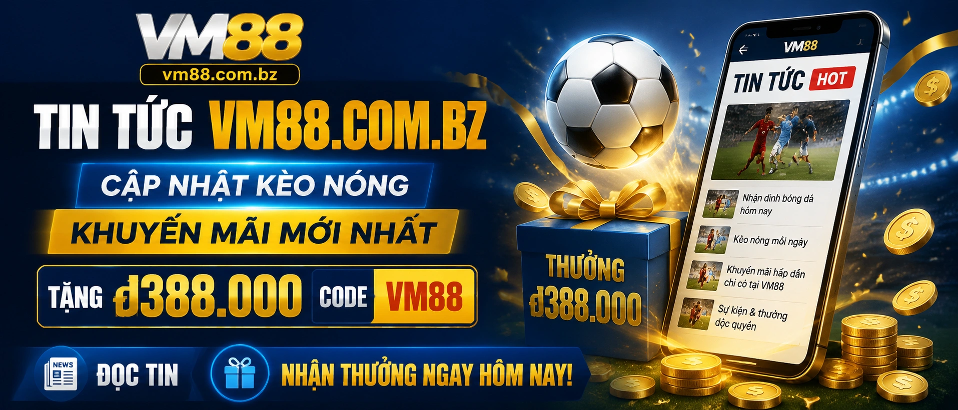 Giao diện tin tức vm88 với các thẻ cập nhật mới