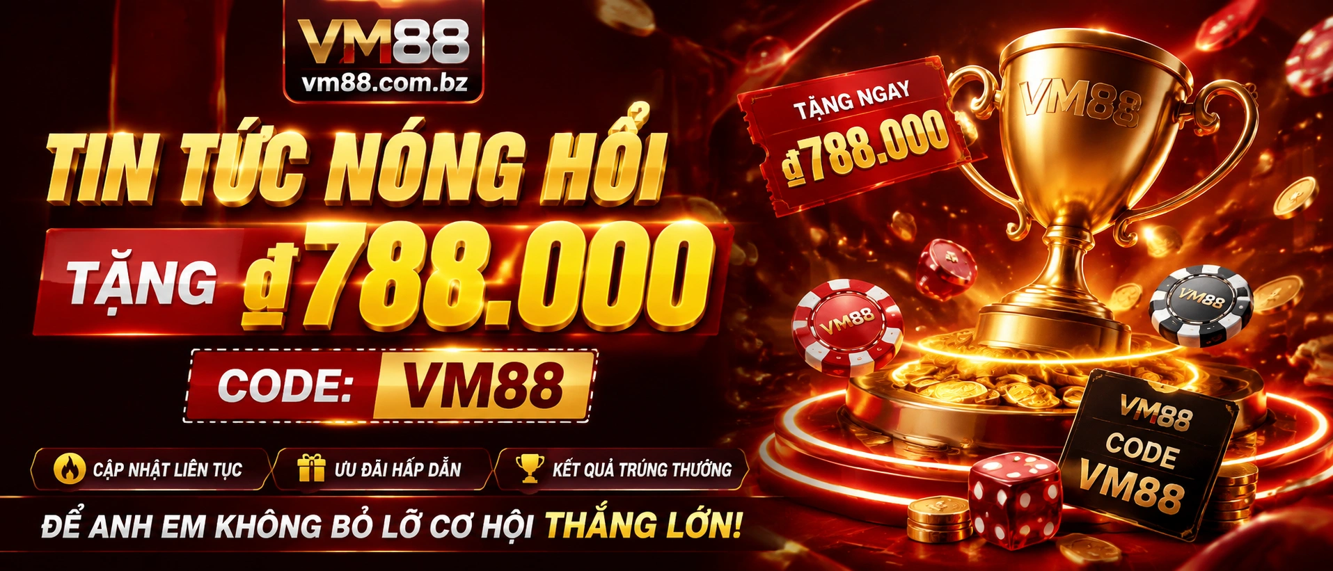 Màn hình tin cập nhật mới của vm88 trên nền giao diện tối